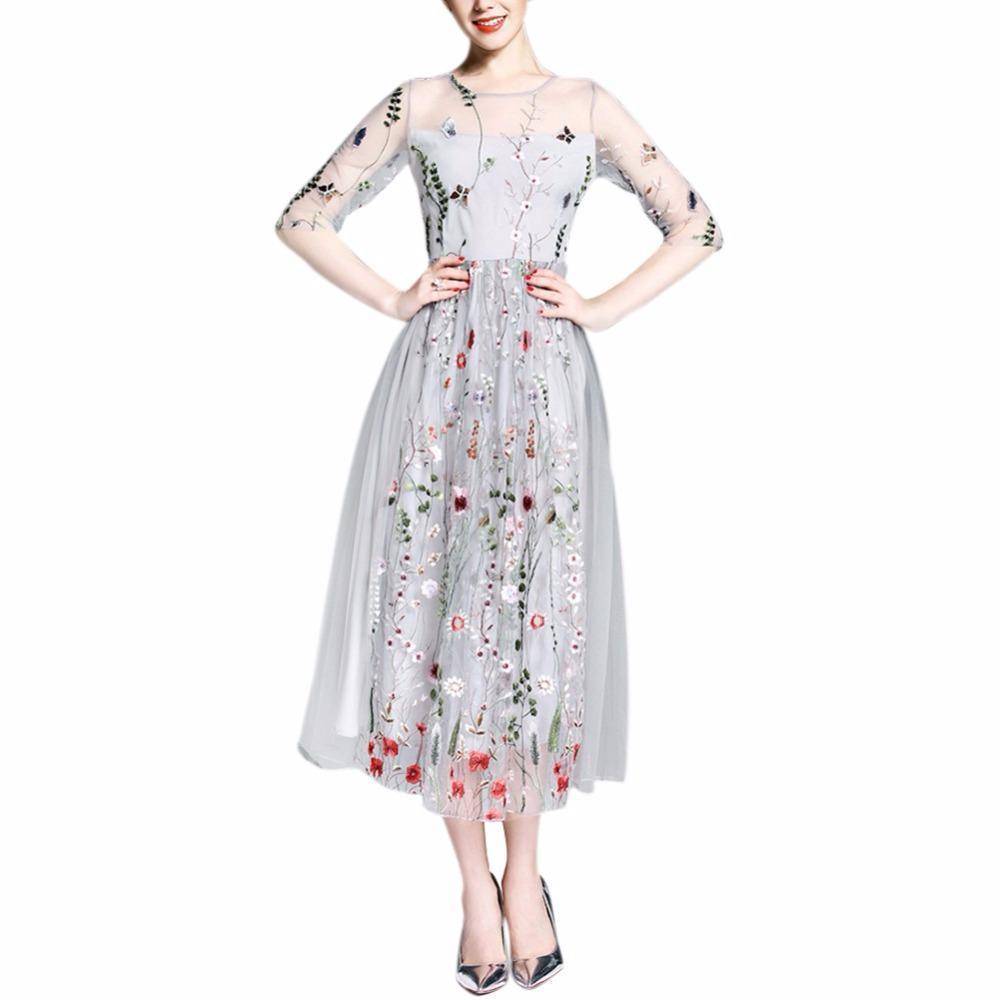 clothing Embroidery Ankle Floral Knee length Lining Dress US 10-12