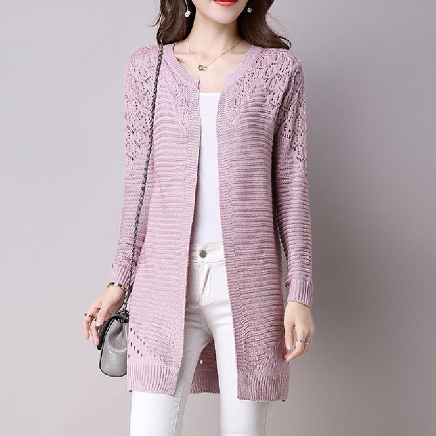 Clothing Fall Women Cardigan Solid Color Hollow Out Sweaters Size S-XXL Poncho Full Sleeve Open Stitch Female Knitted Outerwear (US 2-12)