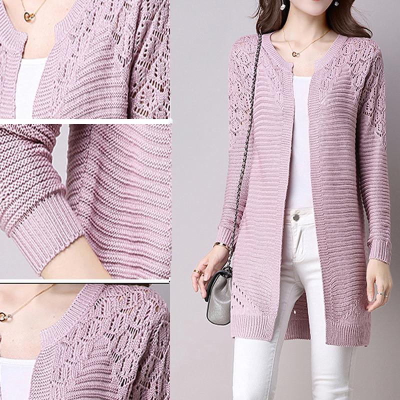 Clothing Fall Women Cardigan Solid Color Hollow Out Sweaters Size S-XXL Poncho Full Sleeve Open Stitch Female Knitted Outerwear (US 2-12)