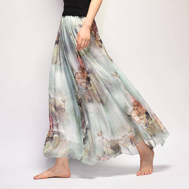 Clothing Fits 20"-39" waist, Chiffon Floral Printed Boho long (Floor Length) Skirt  Fits up to (US 16)