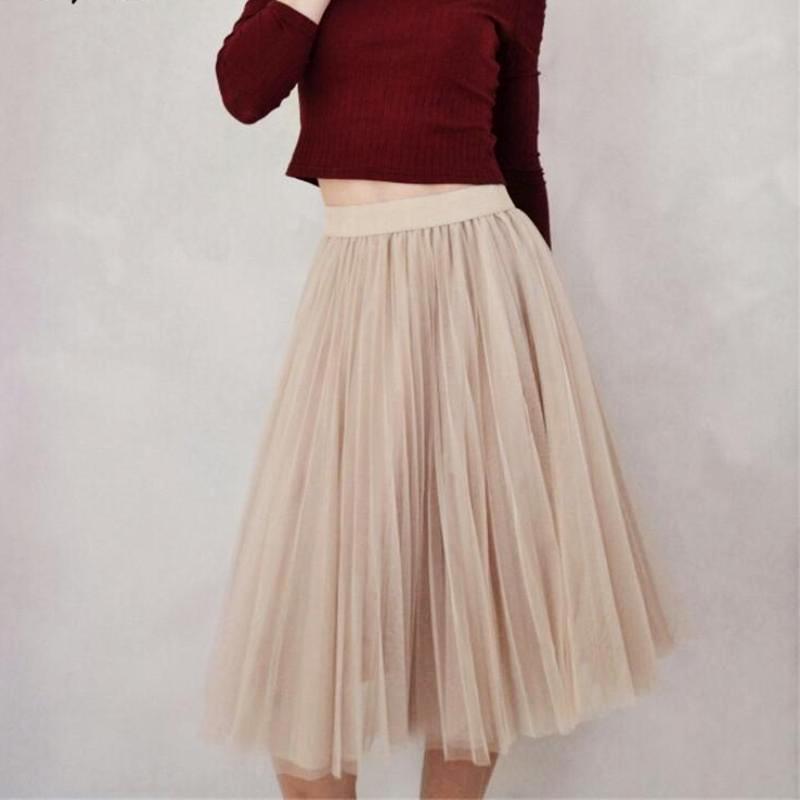 Fits 22" - 41" wasit - Three Layers, Tulle Elastic High waist Midi Skirt