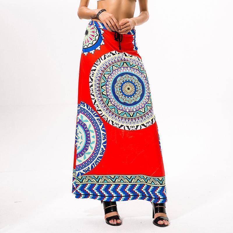 clothing Fits 25 - 45" waist, African, Boho Print Beach Maxi High Waist Skirts