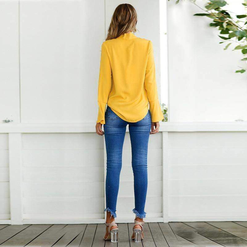 Clothing Flare Sleeve Blouse Temperament Chiffon Blouses (US 10-18w)