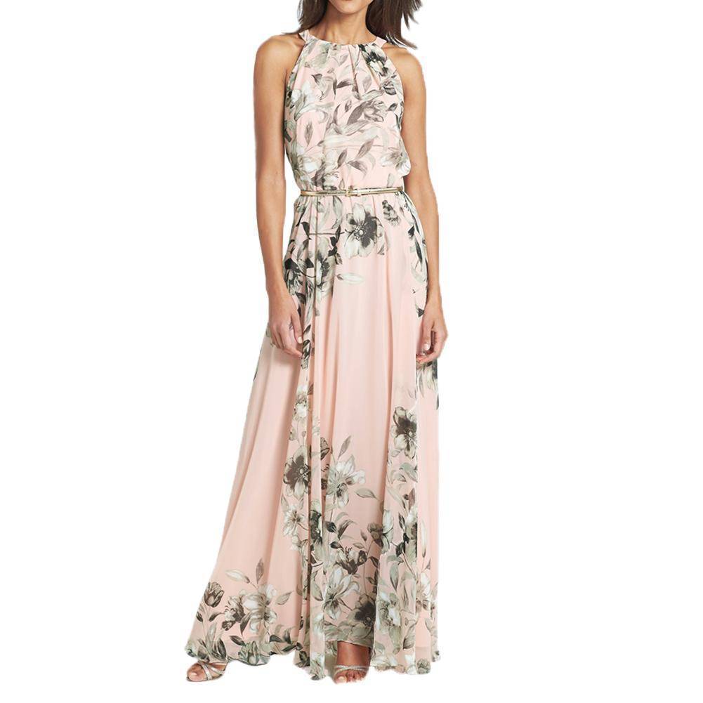 clothing Floral Chiffon Long Dress Boho Maxi Sundress (US 8-16)