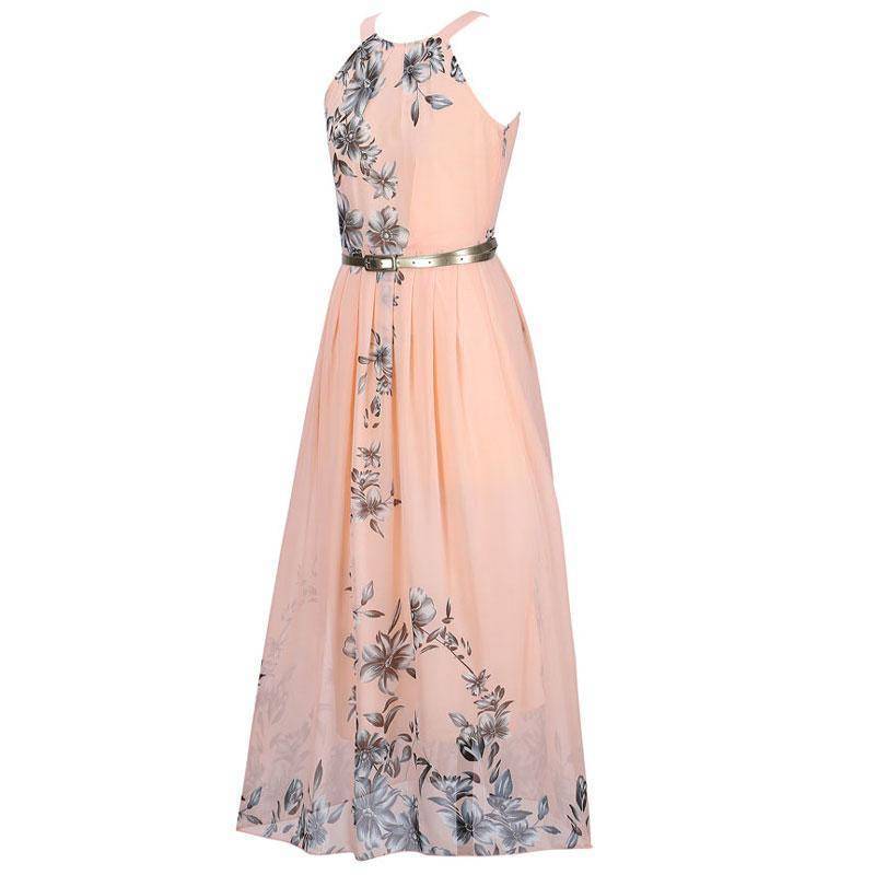 clothing Floral Chiffon Long Dress Boho Maxi Sundress (US 8-16)
