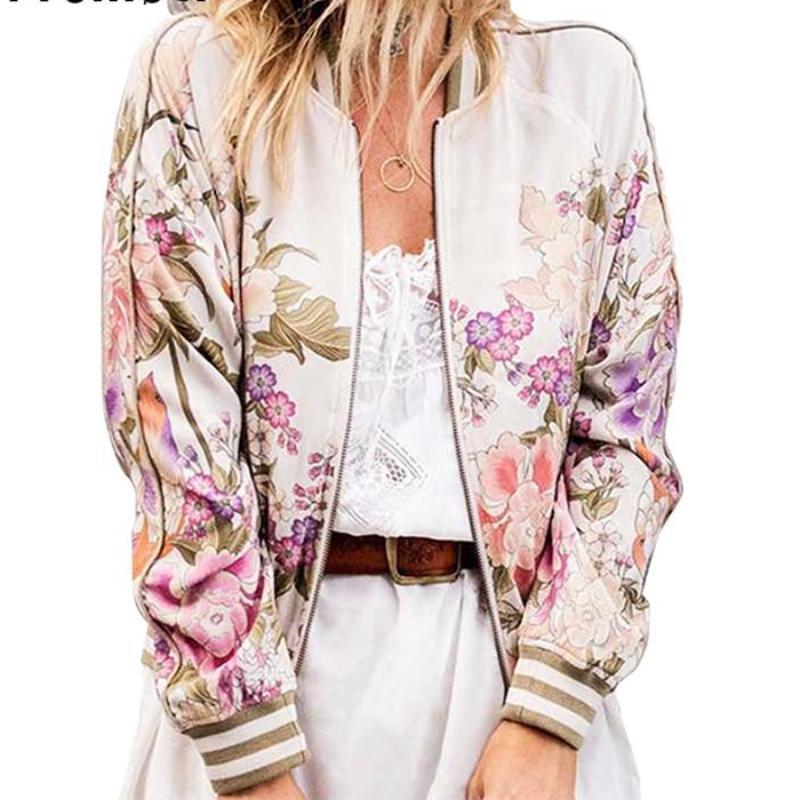 Clothing Floral Print Bomber Jacket Women Coat New Fashion O Neck Long Sleeve Streetwear Outwear Casual Casaco Feminino (US 14-18W)