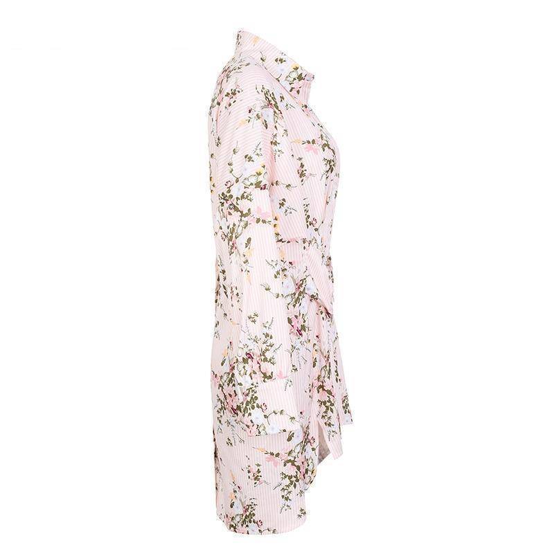 Clothing Floral print Long shirt / Mini dress women Streetwear sash t shirt (US 4-12)