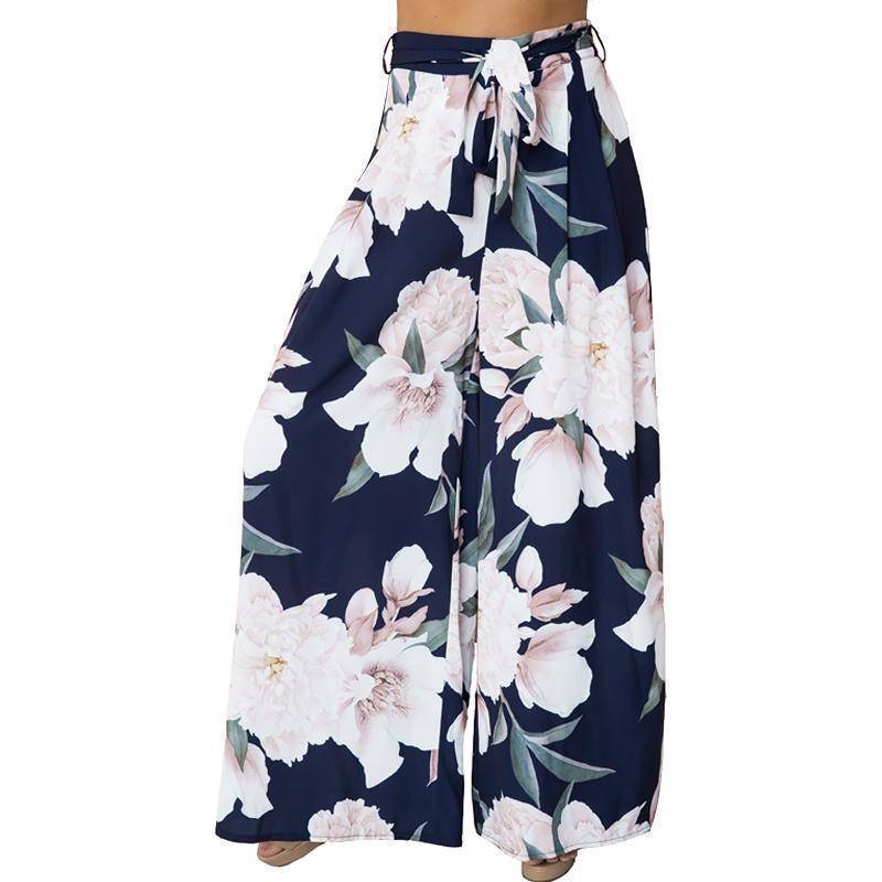 Clothing Floral Print Wide Leg Bohemian Chiffon Skirt Pants  (US 4-12)