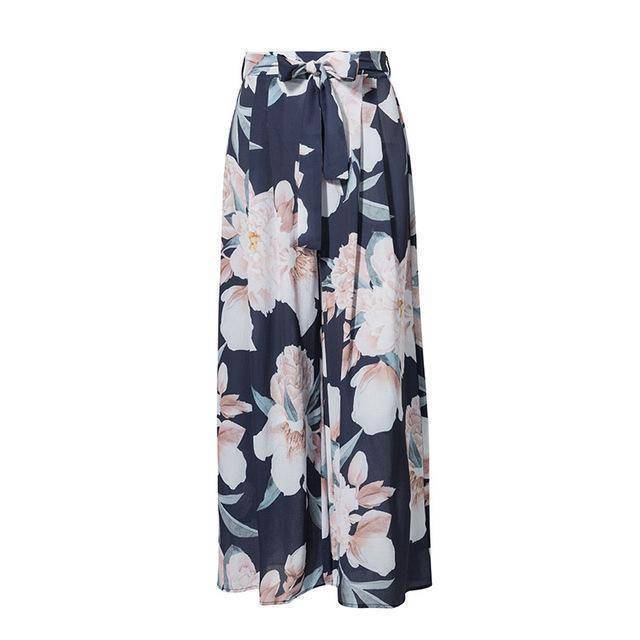 Clothing Floral Print Wide Leg Bohemian Chiffon Skirt Pants  (US 4-12)