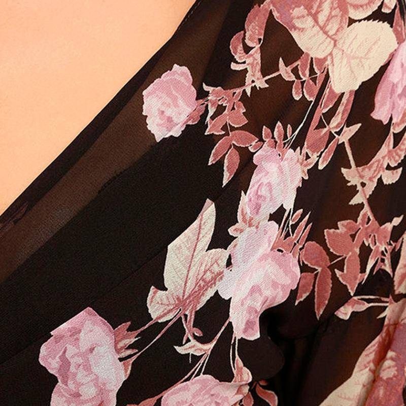 Clothing Floral Print Wrap Chiffon Blouse Lantern Sleeves Shirt (US 2-14)