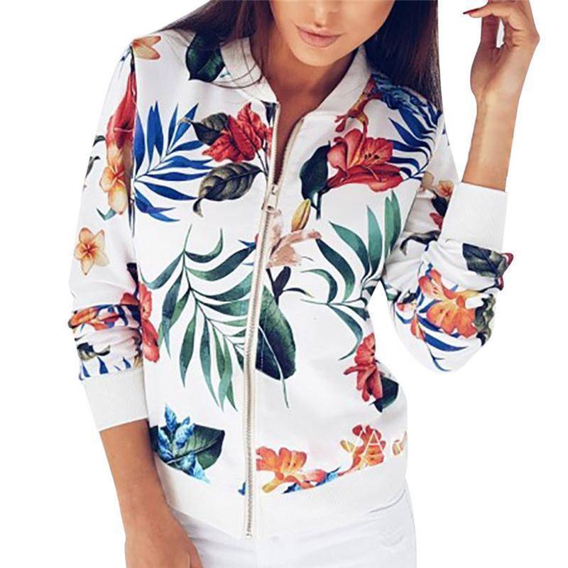Clothing Floral Zipper Long Sleeve Jacket Coat  Tops (US 8-16)