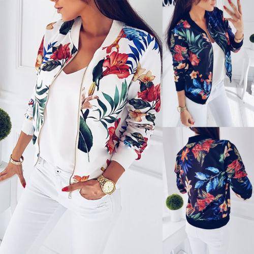 Clothing Floral Zipper Long Sleeve Jacket Coat  Tops (US 8-16)