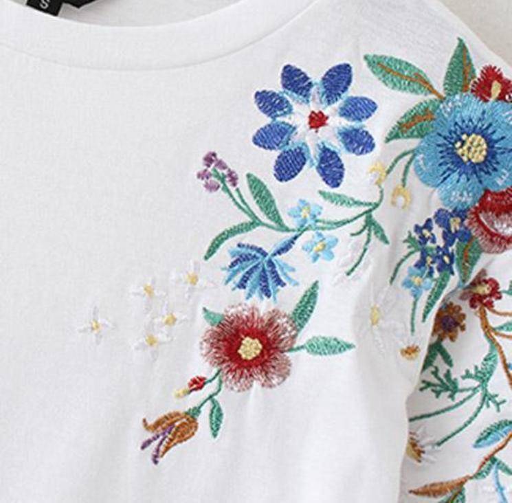 clothing Flower embroidery T shirt