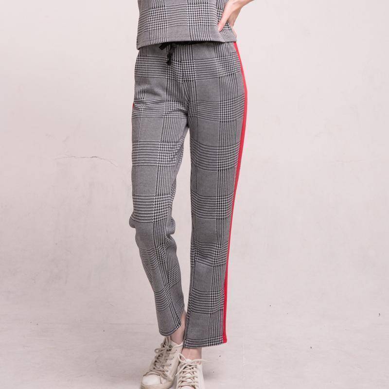 Clothing Full Length Plaid Striped Check High Waist Loose Harem SweatPants (US 2-8)