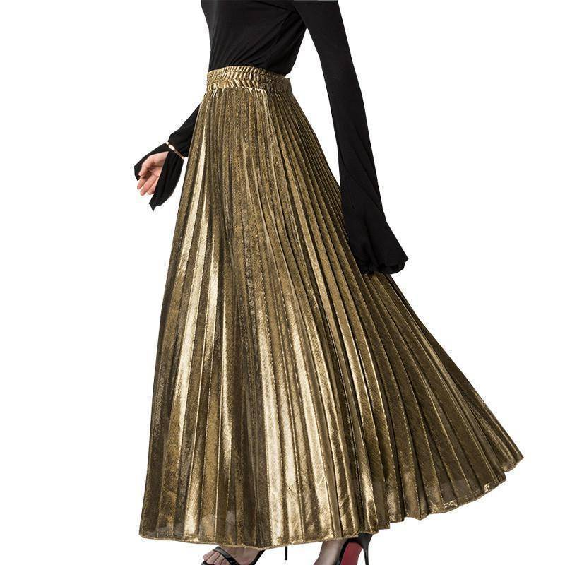 Fashion Gold Long Pleated Satin Skirts Sexy High Slit Zipper Style Floor  Length Party Formal Skirts For Women Maxi Skirts Custom - AliExpress