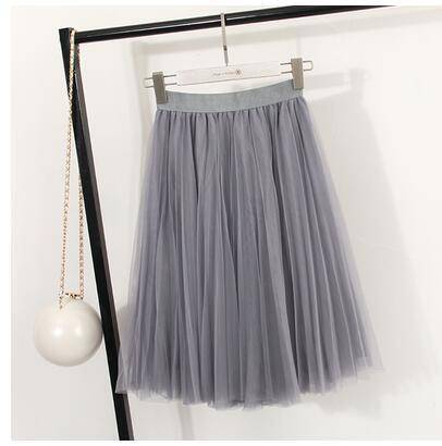 clothing Gray Fits 22" - 41" wasit - Three Layers, Tulle Elastic High waist Midi Skirt