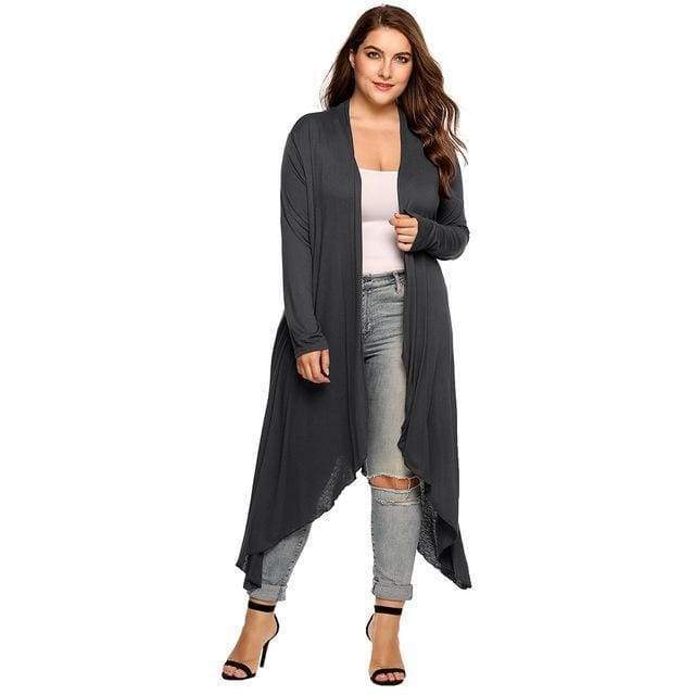 Clothing Gray / L (US 10-12) Plus Size - Women Cardigan Long Jacket,  Large Sweater, Big Oversized L-5XL (US 10-34)