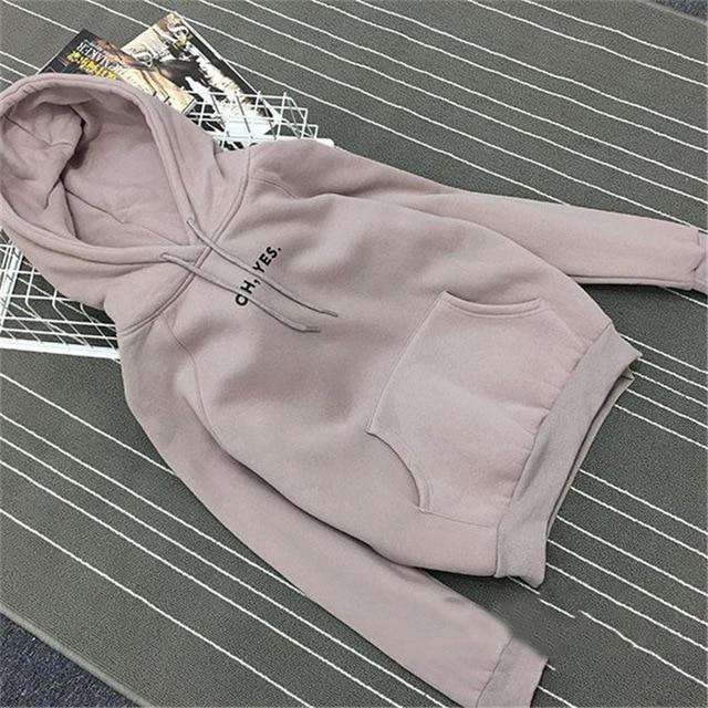 Clothing Gray / M (US 12-14) Fsdhion Autumn Winter Fleece Oh Yes Letter Harajuku Print Pullover Thick Loose Women Hoodies Sweatshirts Female Casual Coat (US 12-18W)