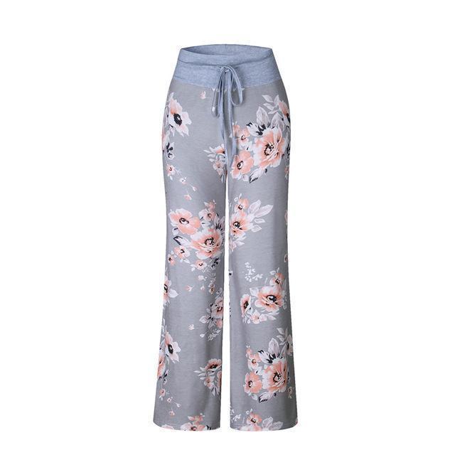 Clothing Gray / S (US 2-4) Loose Print Pink Flower Floral Harem Pants Capri Bottoms Sweatpants High Waist Female Pants Women Summer Wide Leg Trousers (US 2-14)