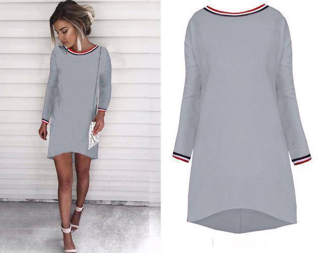 Clothing Gray / S (US 4 ) Plus Size - Long Sleeves Shirt / Mini Dresses (US 4-16)