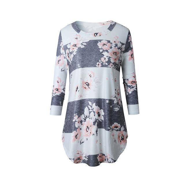Clothing Gray / S (US 6-8) Printed Floral Flower T Shirt Women Top Tees