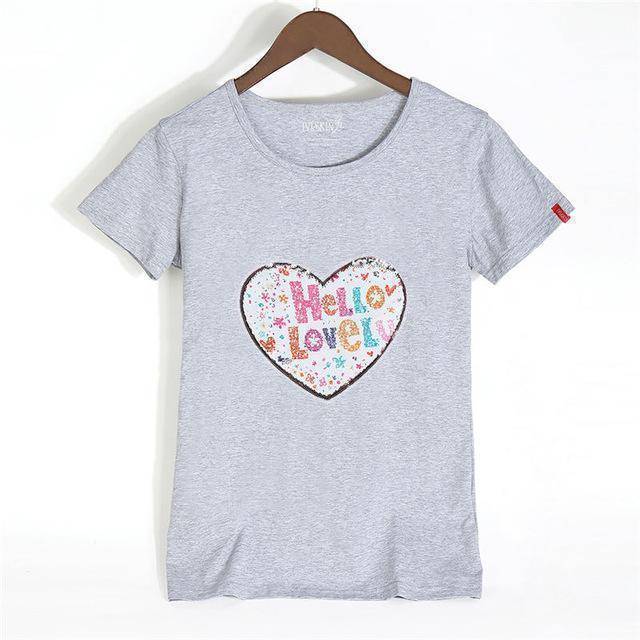 clothing Gray / XS Petite Happy Reversible Sequin Cotton T-Shirt ( S /US 0 - XXXL/ US 12)