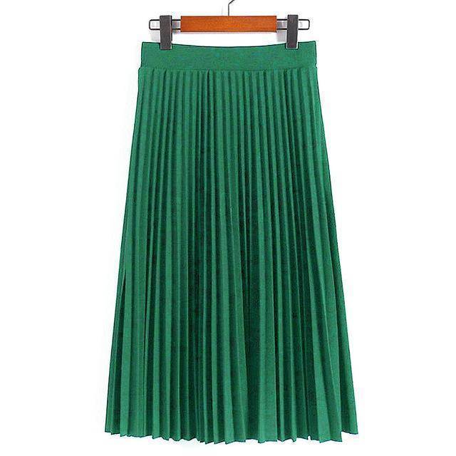 clothing green Fits Waist 25'-35", 10 Matte Colors, Breathable, High Waist Pleated Ankle Length Chiffon Skirt