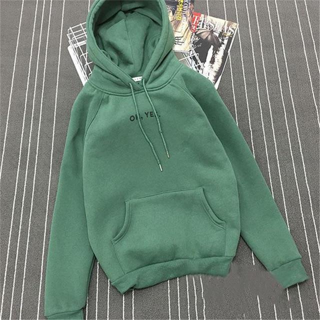 Clothing Green / M (US 12-14) Fsdhion Autumn Winter Fleece Oh Yes Letter Harajuku Print Pullover Thick Loose Women Hoodies Sweatshirts Female Casual Coat (US 12-18W)