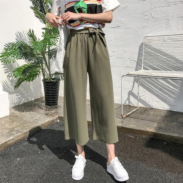 clothing green / M (US 18W-20W Plus Size - Casual Elastic waist, Loose Wide Leg Pants,  Preppy Style Trousers Female, Palazzo Pants (US 18W-20W)