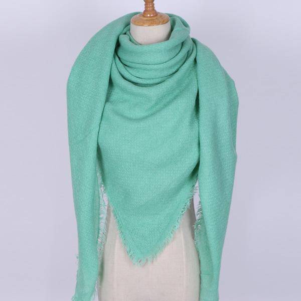 clothing Green Oversize Solid Color Winter Square Scarf, XL Women Blankets,  Luxury Shawl 140cm x 140cm