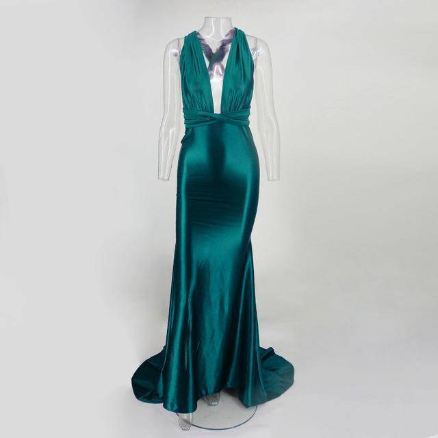 clothing Green / S (US 4-6) Elegant backless satin silk Mermaid tail Wonder dress (US 4-14)