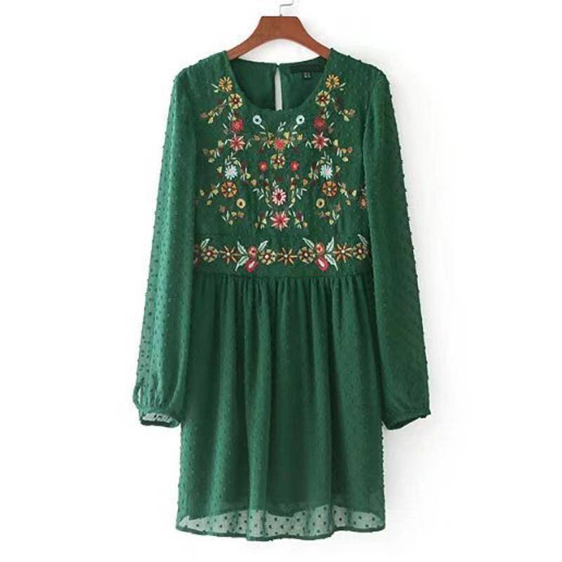 clothing Green / S (US 4-6) Floral Embroidery long shirt / Mini Dress (US 4 -10)