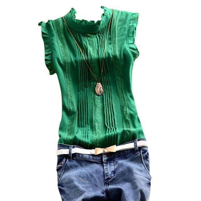 Clothing Green / S (US 4-6) Ruffle Chiffon Blouse (US 4-16)