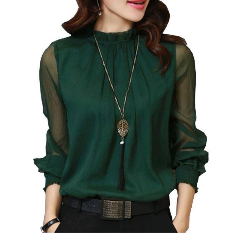 Clothing Green / S (US 6-10) Mesh Chiffon Shirt  Blouse (US 6-18W)