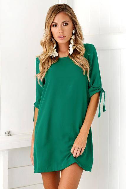 Clothing green / S (US 8-10) Summer Casual Long Shirt /Short Chiffon Dress (US 8-18W)