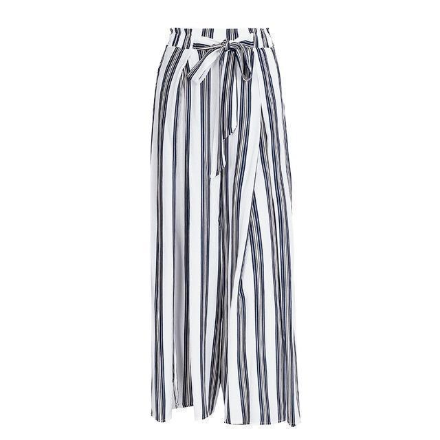 Clothing grey / S (US 2-4) High split stripe  high waist wide leg pants