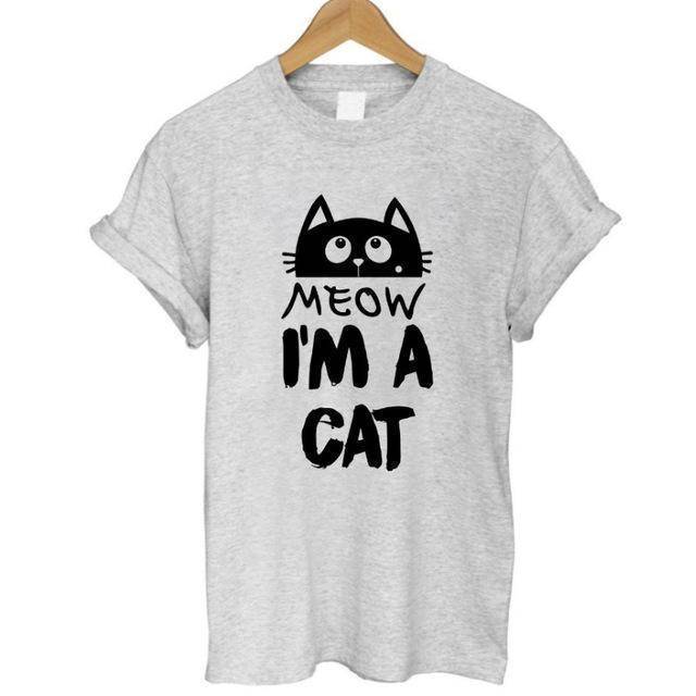 100% Cotton Meow Print Women Cat T shirt