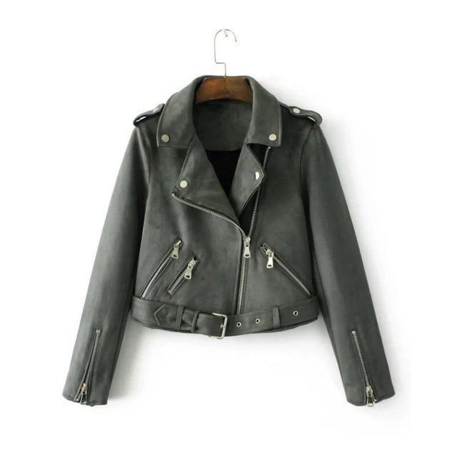 Clothing Grey / S (US 4-6) Women autumn winter  Motorcycle Suede coat jacket, black khaki gray (US 4-14)