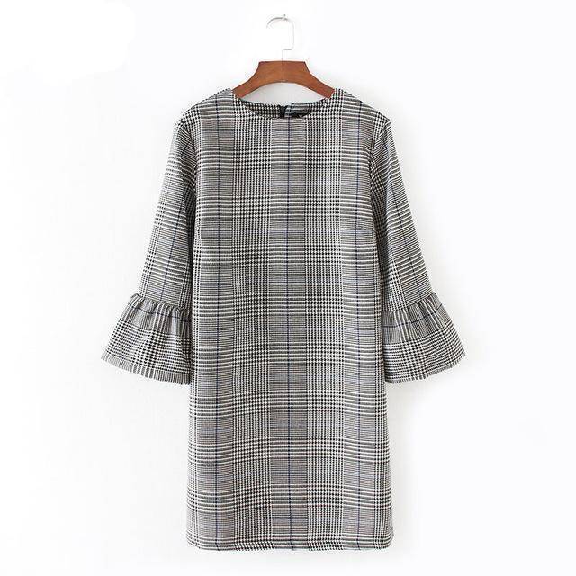 Clothing grey / S (US 8-10) Vintage flare sleeve  plaid long shirt / mini dresses  (US 8-16)