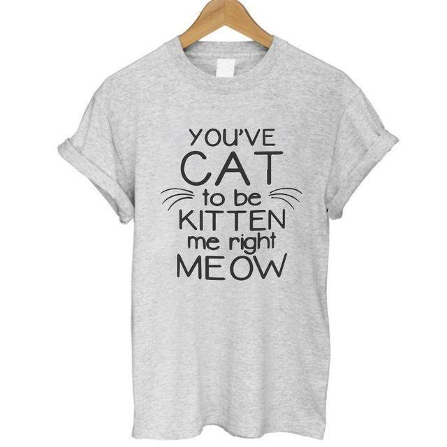 100% Cotton Meow Print Women Cat T shirt