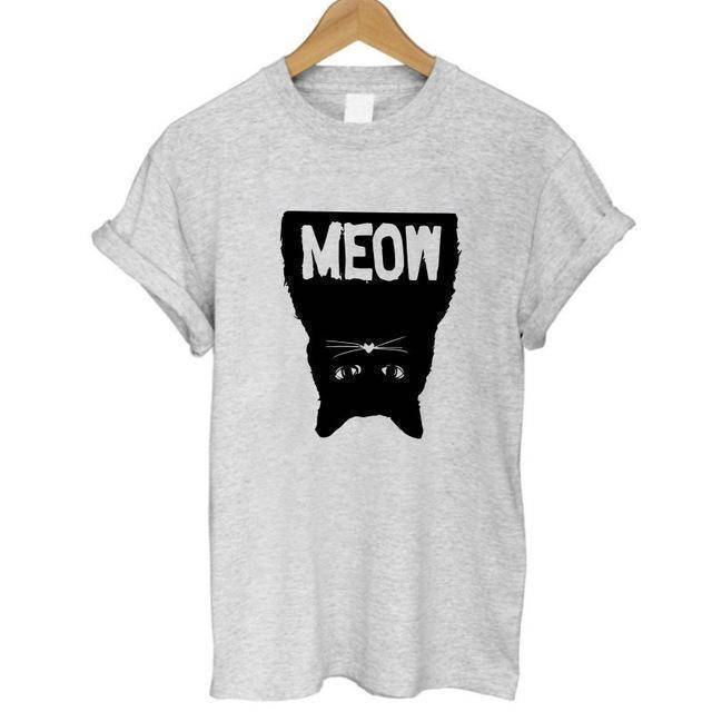 100% Cotton Meow Print Women Cat T shirt