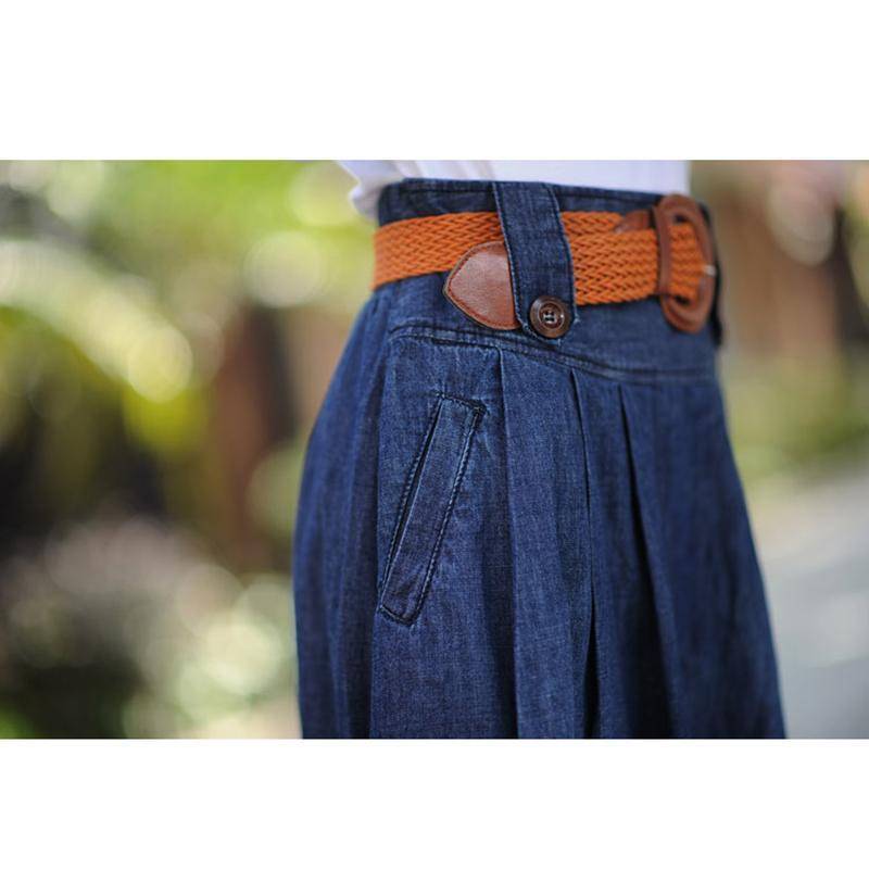 clothing High waist denim long blue skirts with belt women jeans skirt, casual vintage bottom (US 2-10) - sale