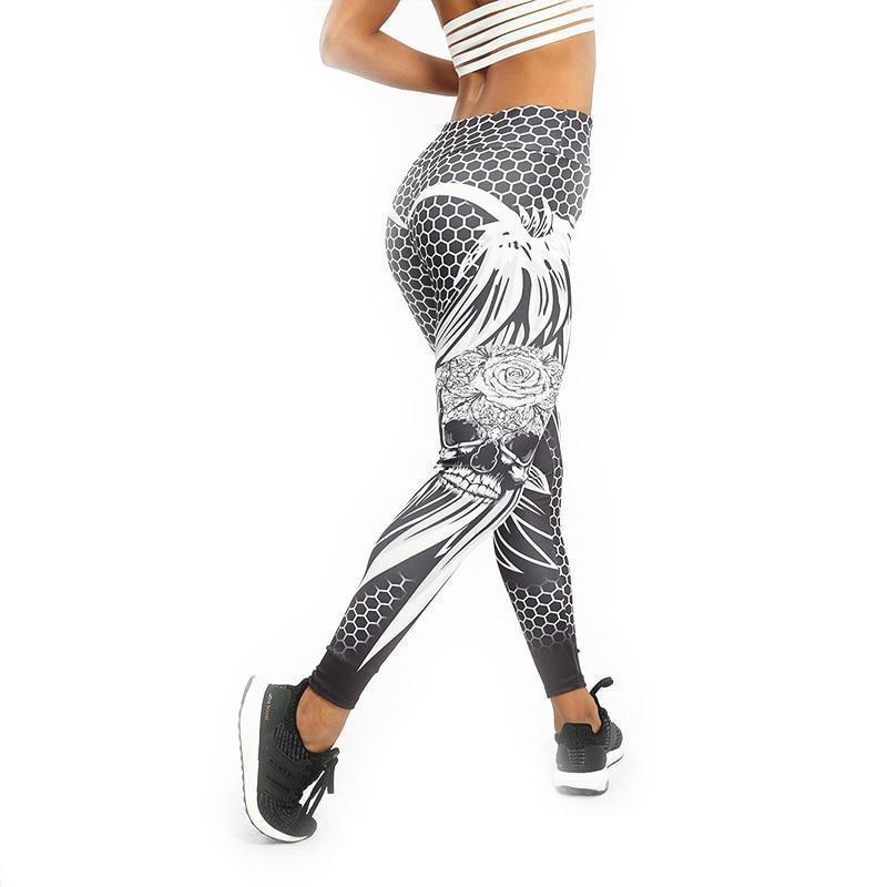 www. - Honeycomb Skull Fitness Legging Solid Color Sexy Fashion Print  Leggings Polyester