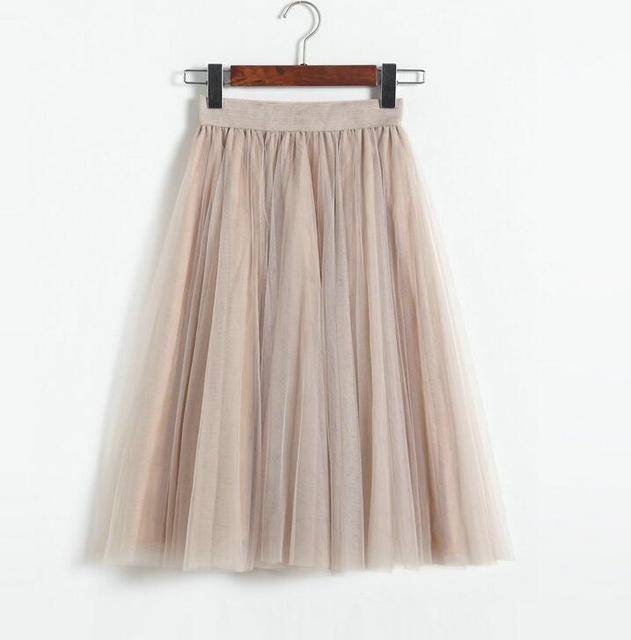 clothing Khaki Fits 22" - 41" wasit - Three Layers, Tulle Elastic High waist Midi Skirt