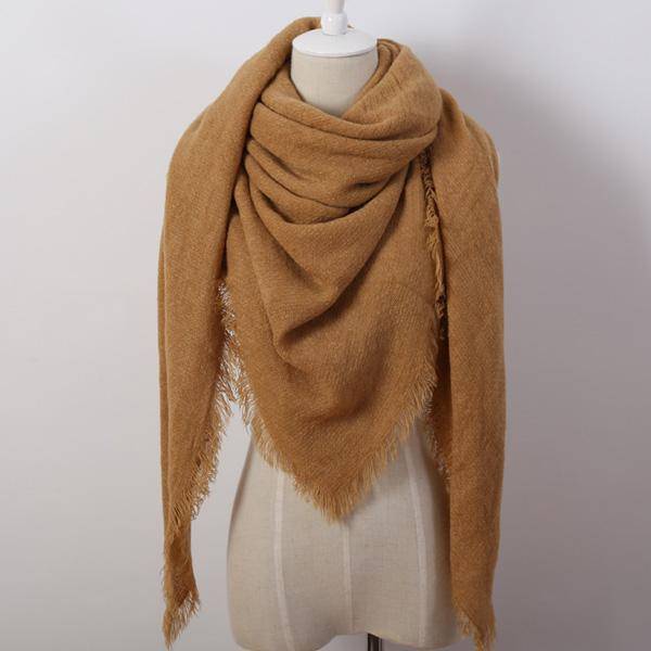clothing khaki Oversize Solid Color Winter Square Scarf, XL Women Blankets,  Luxury Shawl 140cm x 140cm
