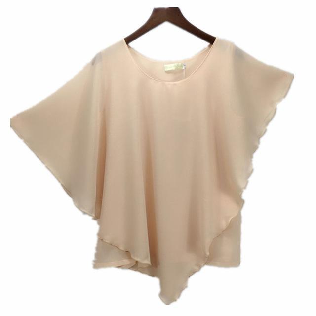 Clothing Khaki / S (US 6-8) Plus Size - 16 Color Plus size Ladies Chiffon Blouses ,Batwing sleeve tops shirts women asymmetric shirts (US 6-24W)