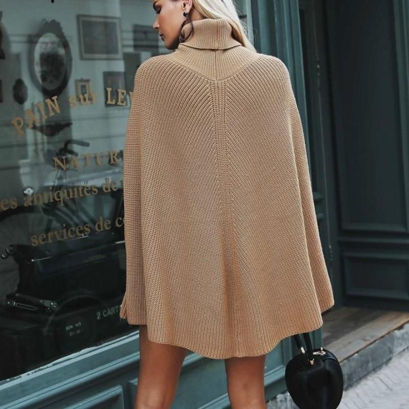 Clothing Knitted turtleneck cloak sweater Women Camel casual pullover Autumn winter streetwear women sweaters and pullovers (US 12-14)