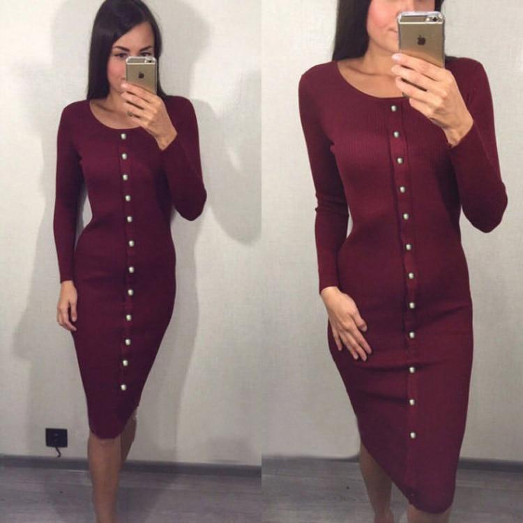 www.Nuroco.com - Knitting Autumn Winter Dress Warm Women Knitted Dress Mid-calf Package Hip Sheath www.Nuroco.com - Knitting Autumn Winter Dress Warm Women Knitted Dress Mid-calf Package Hip Sheath