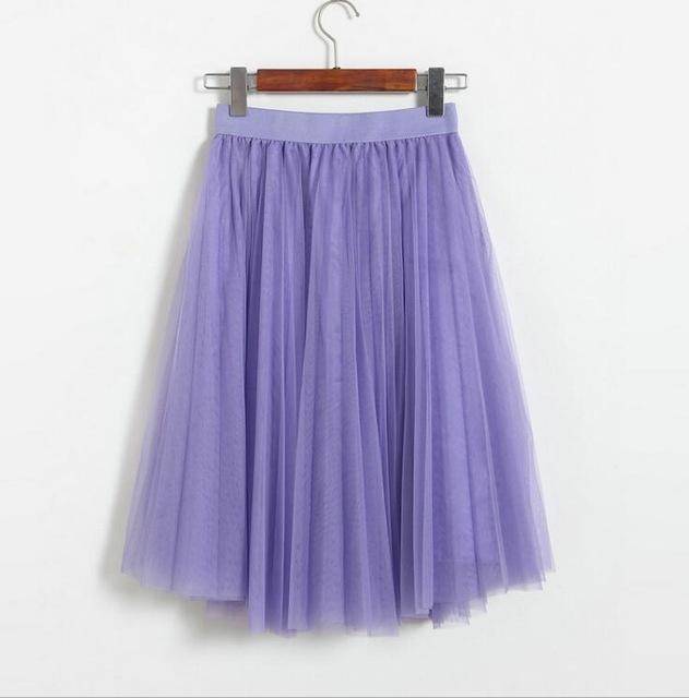clothing Lavender Fits 22" - 41" wasit - Three Layers, Tulle Elastic High waist Midi Skirt