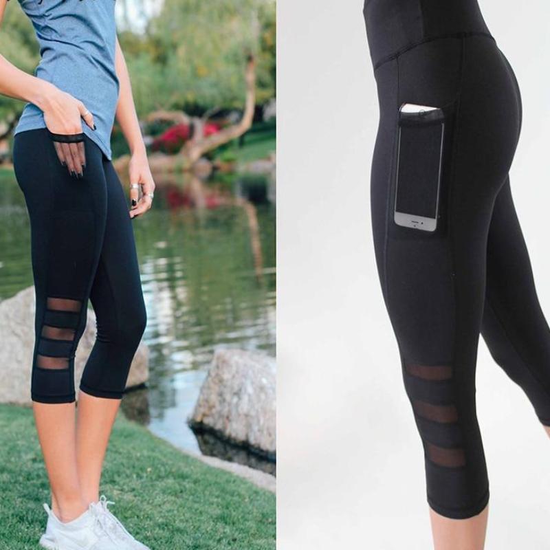 Clothing Leggings Women Mesh Stitchin Spring and summer Mid-Calf Work out Jegging Side pockets High Waist  Fitness Lady's Legging (US 6-14)